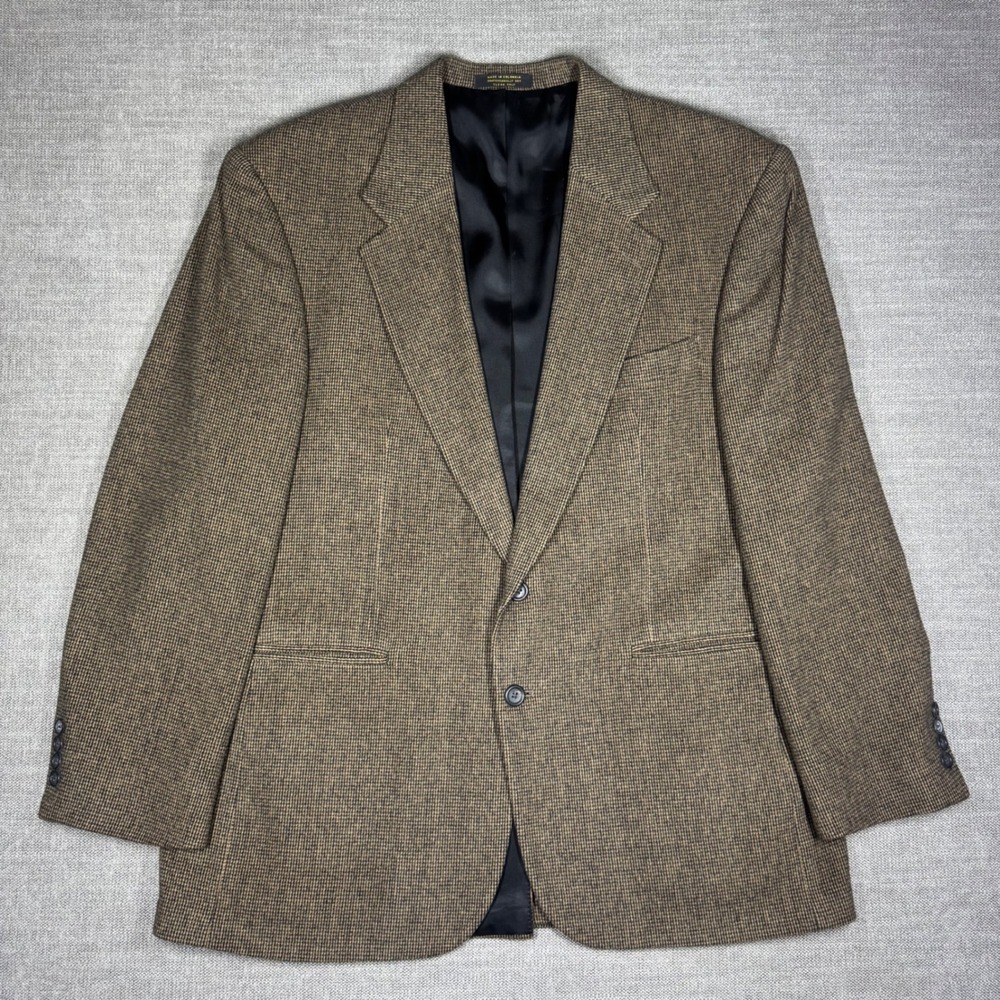 Vintage‎ Cricketeer Mens 44R Brown Wool Camel Hair Houndstooth Blazer Sport Coat